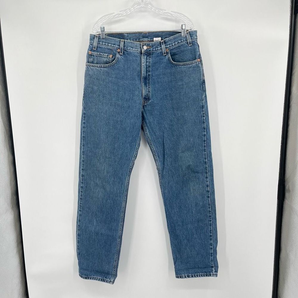 Vintage Levi's 550 Jeans Blue Denim Straight Leg Cotton Black Batwing Mens 36x32